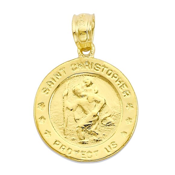Golden Fire Jewelry - Solid 14k Gold Saint Christopher Pendant - Patron Saint for Travelers